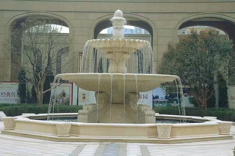 商洛 黄金麻花岗岩异型加工——户外庭院石雕流水喷泉