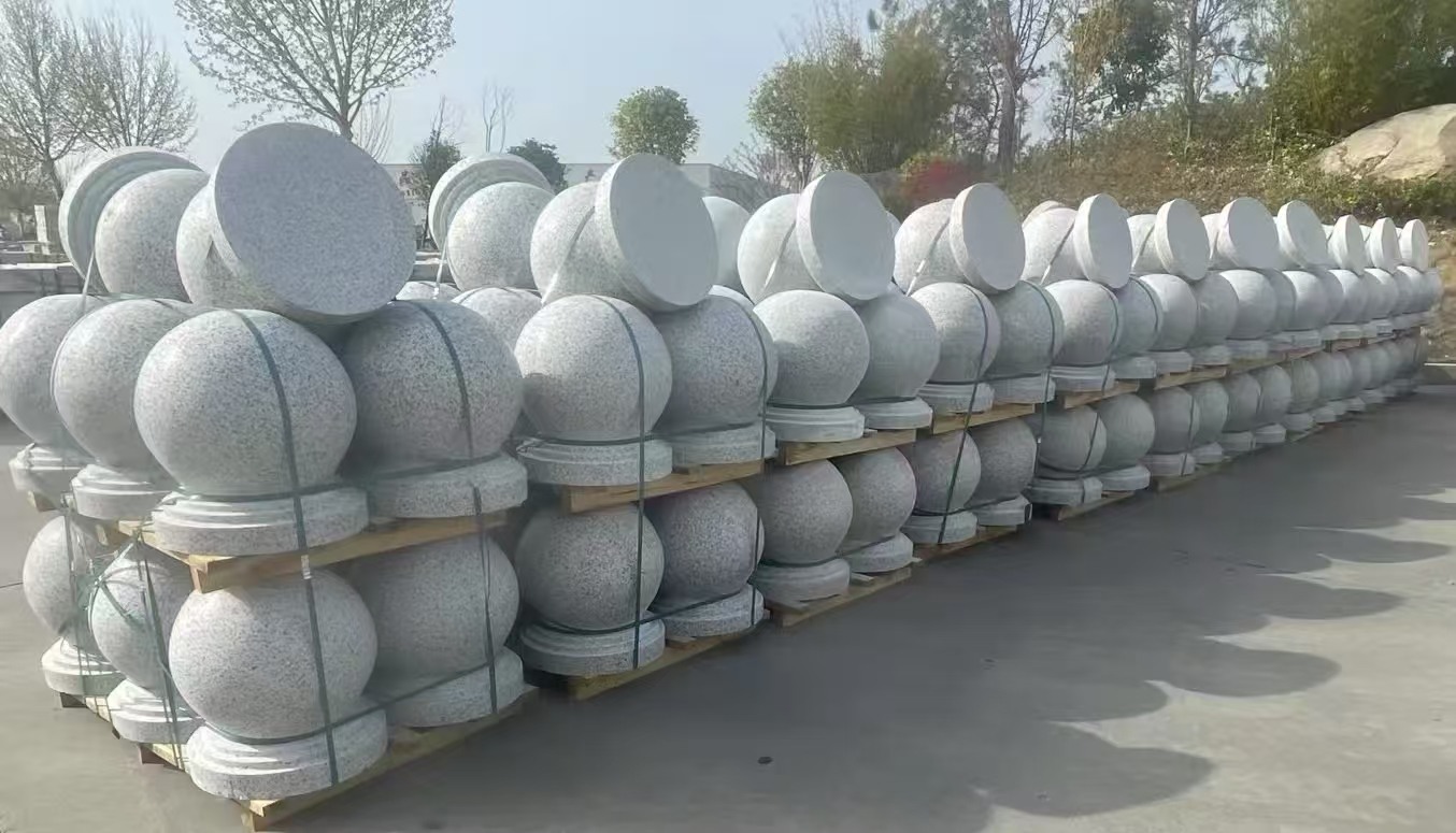 商洛 白麻花岗岩石材圆球，石球，挡车球，隔离球，景观石球，风水球等