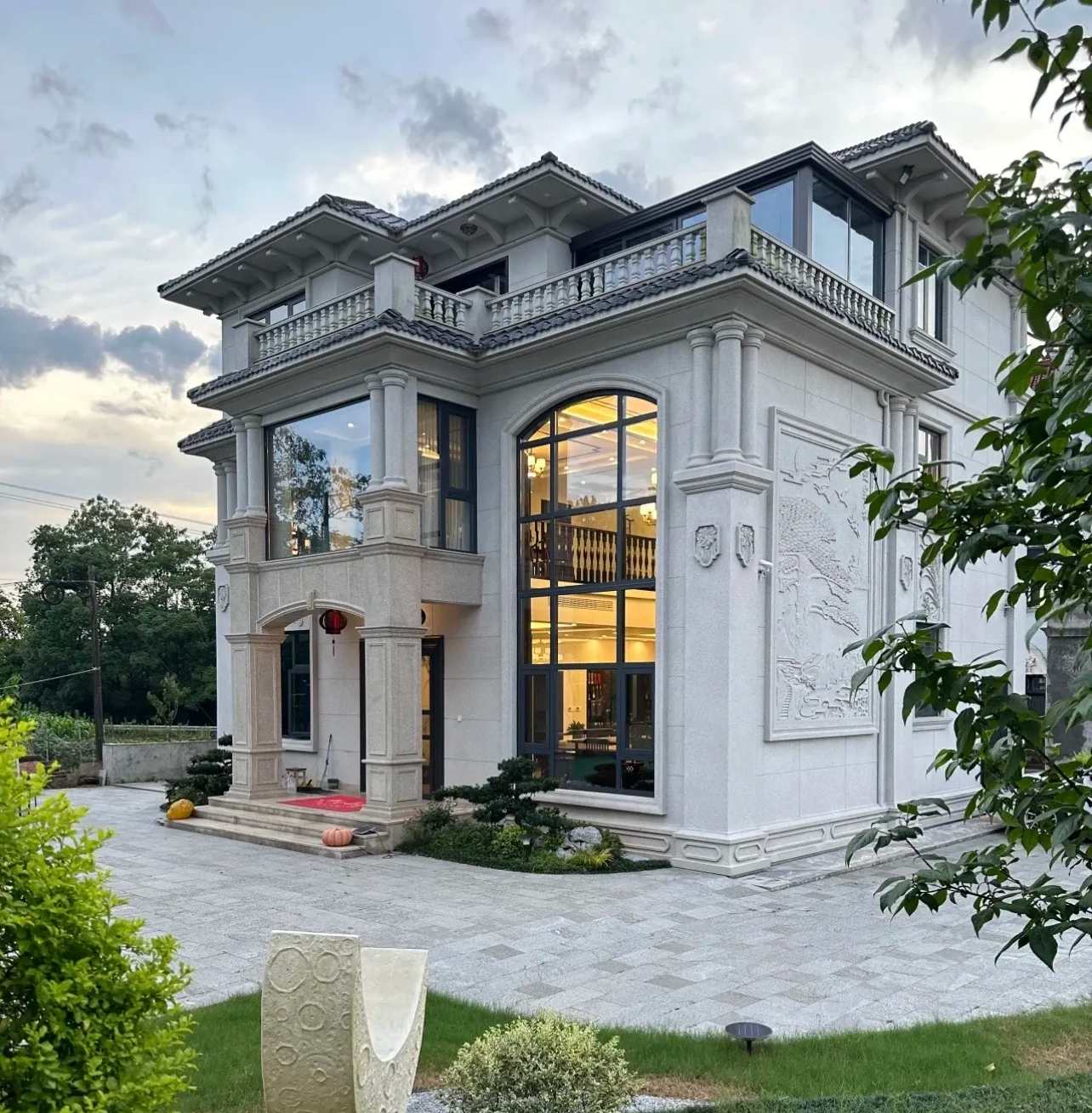 商洛 白麻花岗岩私人别墅干挂石材豪华定制