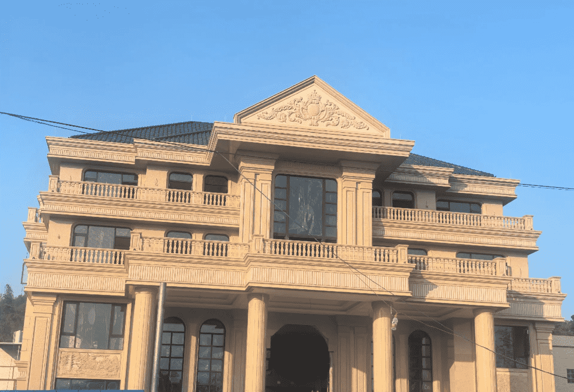 商洛黄金麻别墅外墙干挂石材效果示例